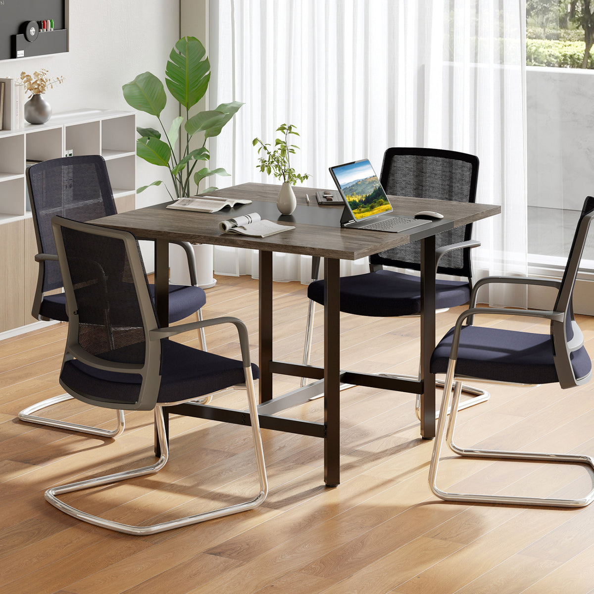 39.5 Inches Square Conference Table Meeting Room Table with Thickened Tabletop-Grey