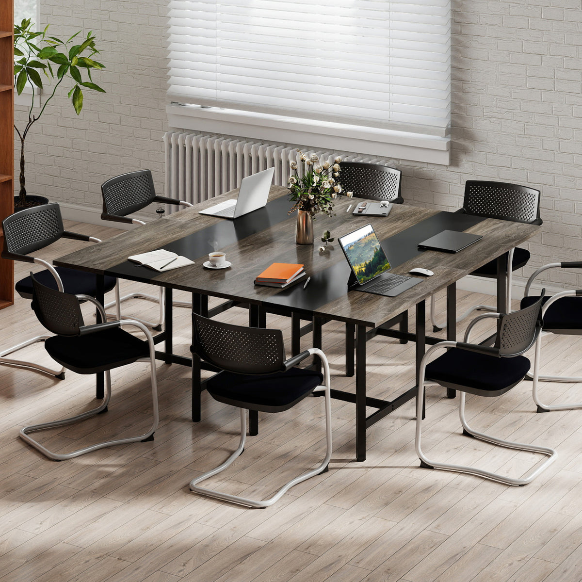 39.5 Inches Square Conference Table Meeting Room Table with Thickened Tabletop-Grey