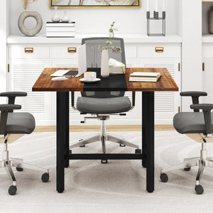 39.5 Inches Square Conference Table Meeting Room Table with Thickened Tabletop-Rustic Brown