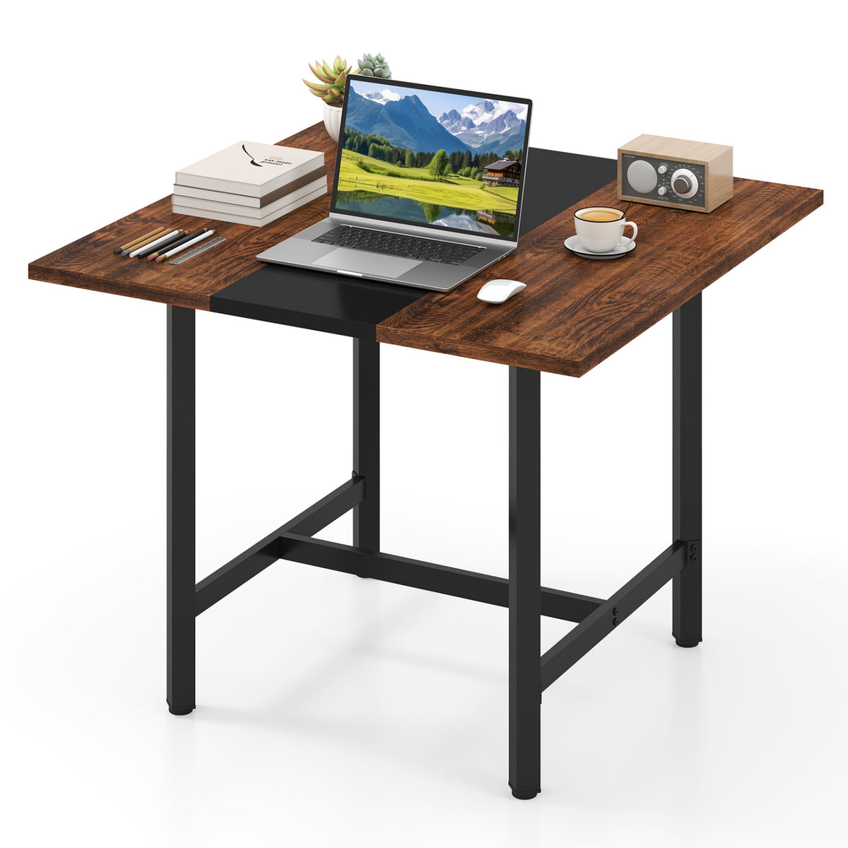 39.5 Inches Square Conference Table Meeting Room Table with Thickened Tabletop-Rustic Brown