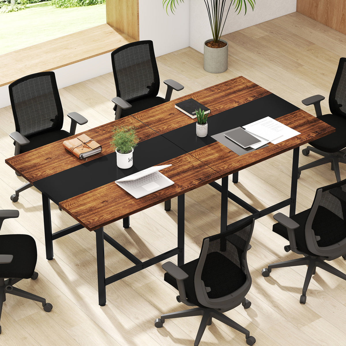 39.5 Inches Square Conference Table Meeting Room Table with Thickened Tabletop-Rustic Brown
