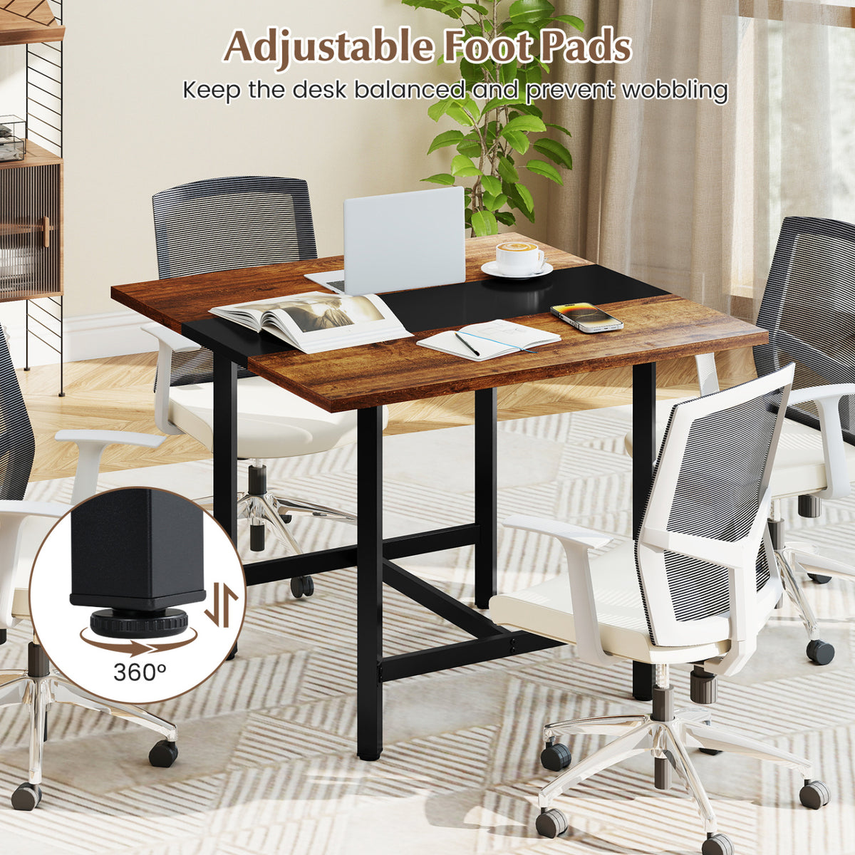 39.5 Inches Square Conference Table Meeting Room Table with Thickened Tabletop-Rustic Brown
