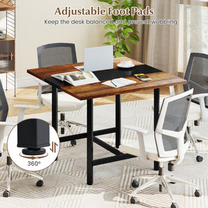 39.5 Inches Square Conference Table Meeting Room Table with Thickened Tabletop-Rustic Brown