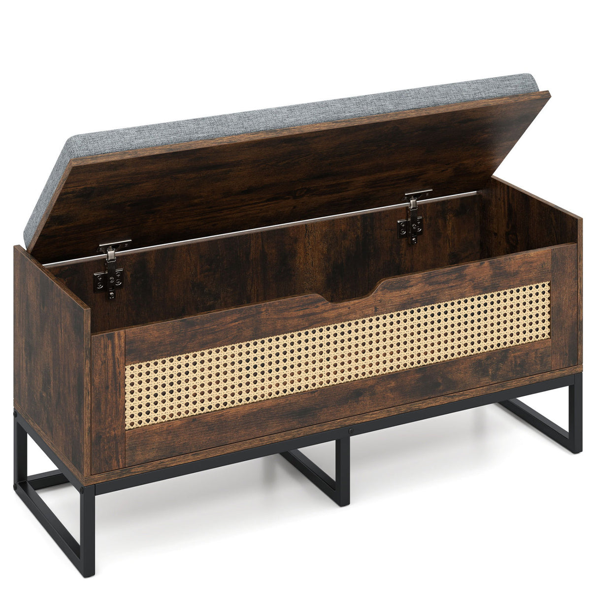 39.5" Rattan Storage Chest Wicker Shoe Bench with Padded Seat Flip-Top-Rustic Brown