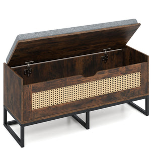 39.5" Rattan Storage Chest Wicker Shoe Bench with Padded Seat Flip-Top-Rustic Brown