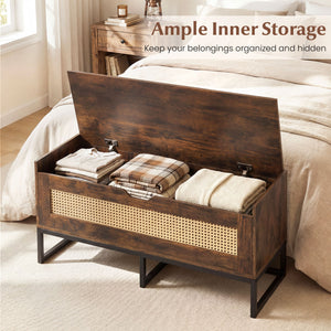 39.5" Rattan Storage Chest Wicker Shoe Bench with Padded Seat Flip-Top-Rustic Brown