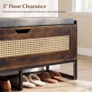 39.5" Rattan Storage Chest Wicker Shoe Bench with Padded Seat Flip-Top-Rustic Brown