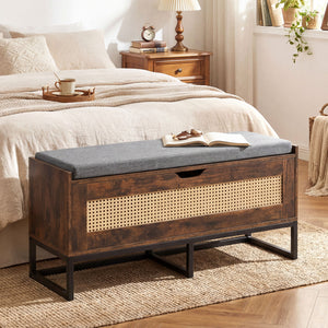 39.5" Rattan Storage Chest Wicker Shoe Bench with Padded Seat Flip-Top-Rustic Brown