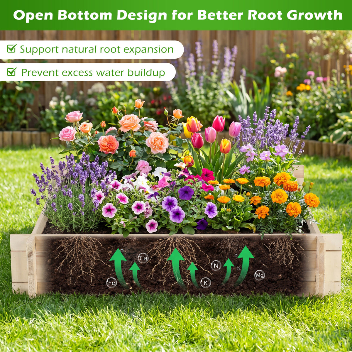 39.5" x 39.5" Square  Wooden Raised Garden Bed-Natural