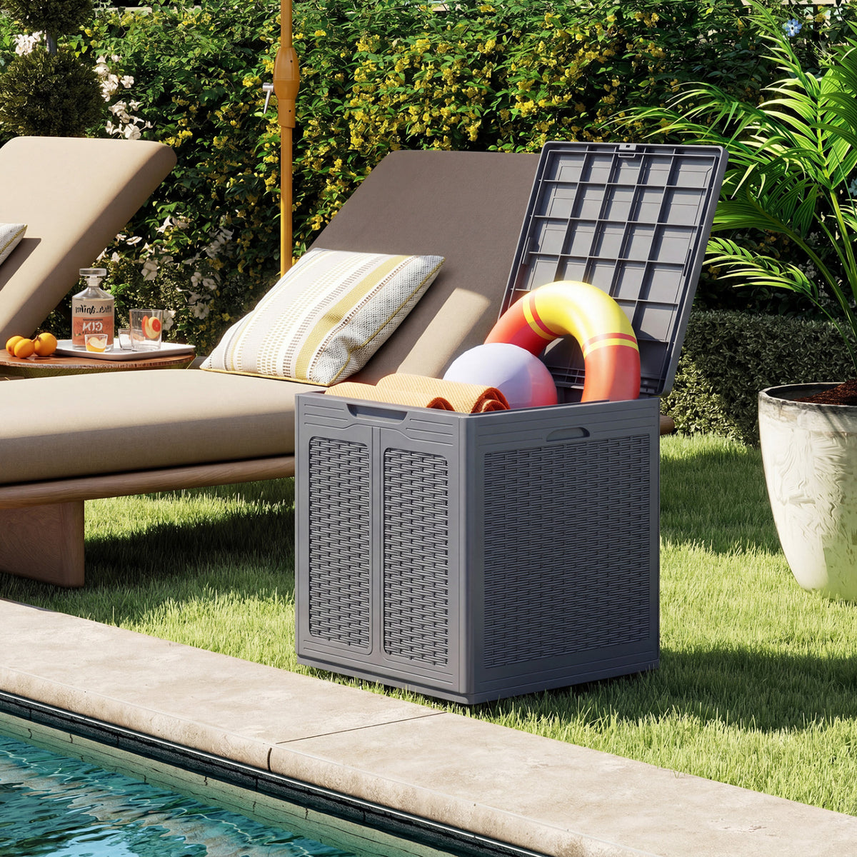 39 Gallon Deck Box with Lockable Lid Package Delivery Box for Patio Furniture Cushions-Gray