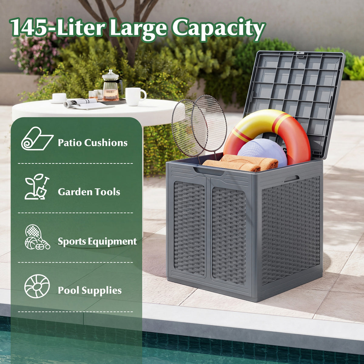 39 Gallon Deck Box with Lockable Lid Package Delivery Box for Patio Furniture Cushions-Gray