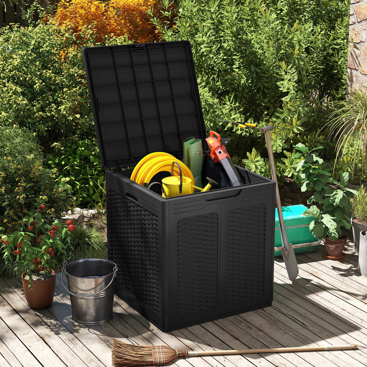 39 Gallon Deck Box with Lockable Lid Package Delivery Box for Patio Furniture Cushions-Black