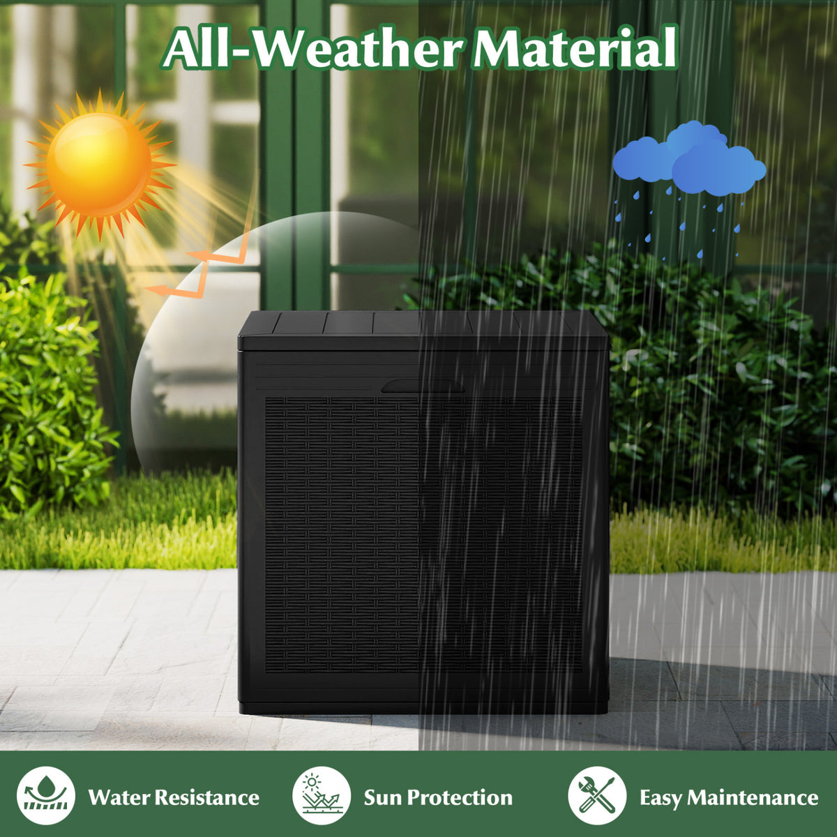 39 Gallon Deck Box with Lockable Lid Package Delivery Box for Patio Furniture Cushions-Black