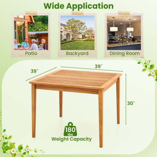 39 Inch Acacia Wood Dining Square Bistro Table with 1.96 Inch Umbrella Hole