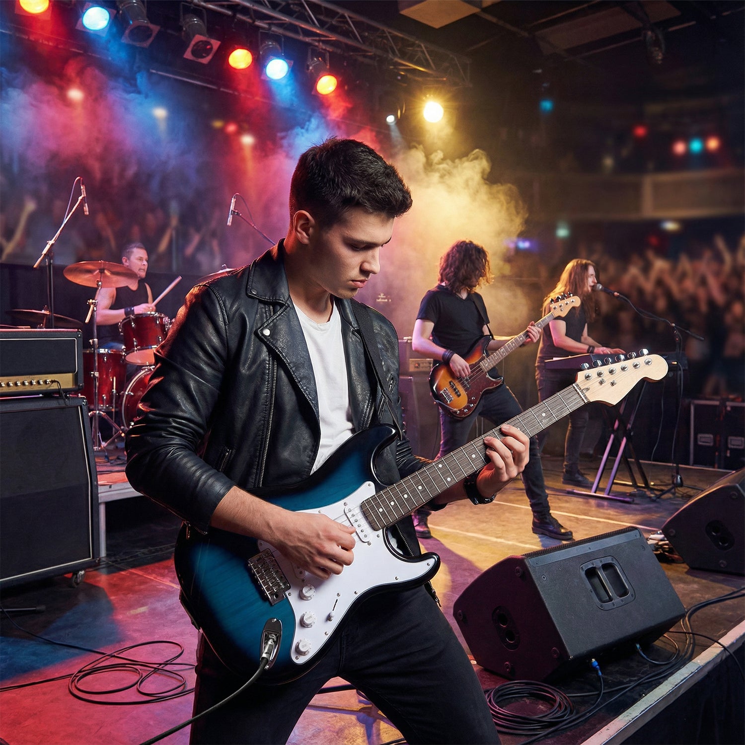 39 Inch Full Size Electric Guitar Beginner Kit with Amplifier for Starter-Blue