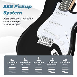 39 Inch Full Size Electric Guitar Beginner Kit with Amplifier for Starter-Black