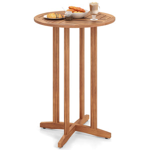 39 Inch Outdoor Acacia Wood Bar Table with Slatted Table Top