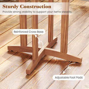 Set of 2 Patio Acacia Wood Counter Height Bar Stools with Cushions and PE Wicker Backrests Footrests-Gray