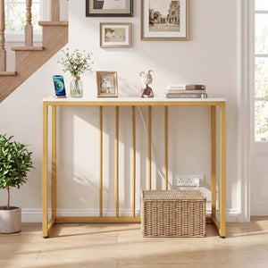 39"Modern Console Table with Built-in Charging Station-White