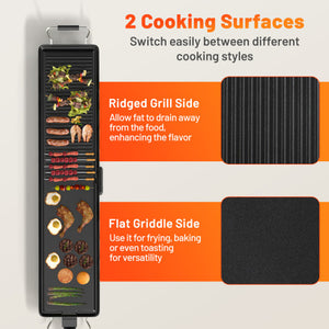 39.5 Inch Extra Large Electric Griddle with 2 Cooking Surface and Adjustable Temperatures