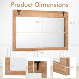 39 x 27.5 Inch Farmhouse Rustic Barn Door Wall Mirror with Wood Frame-Natural