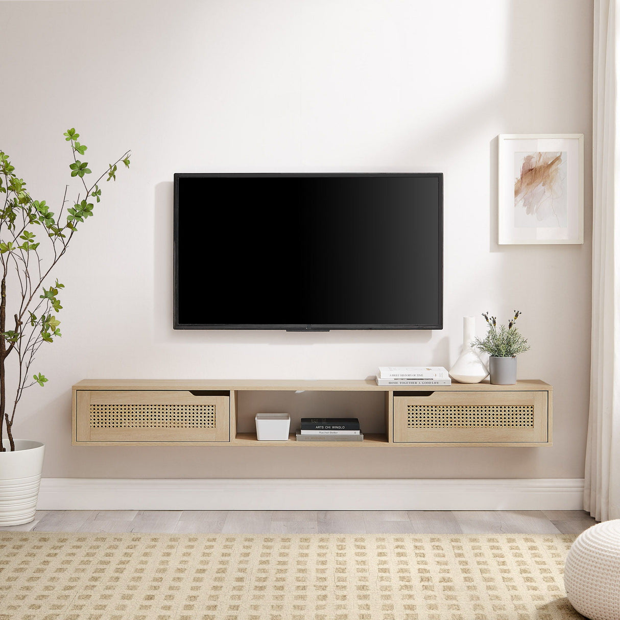 Modern Rattan Door Floating TV Stand For TVs Up To 80" by Couch.com