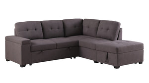 Couch.com Katie Linen Sleeper Sectional Sofa With Storage Ottoman, Storage Arm Brown, with Storage, Fabric Construction, Dark Brown Finish by Couch.com