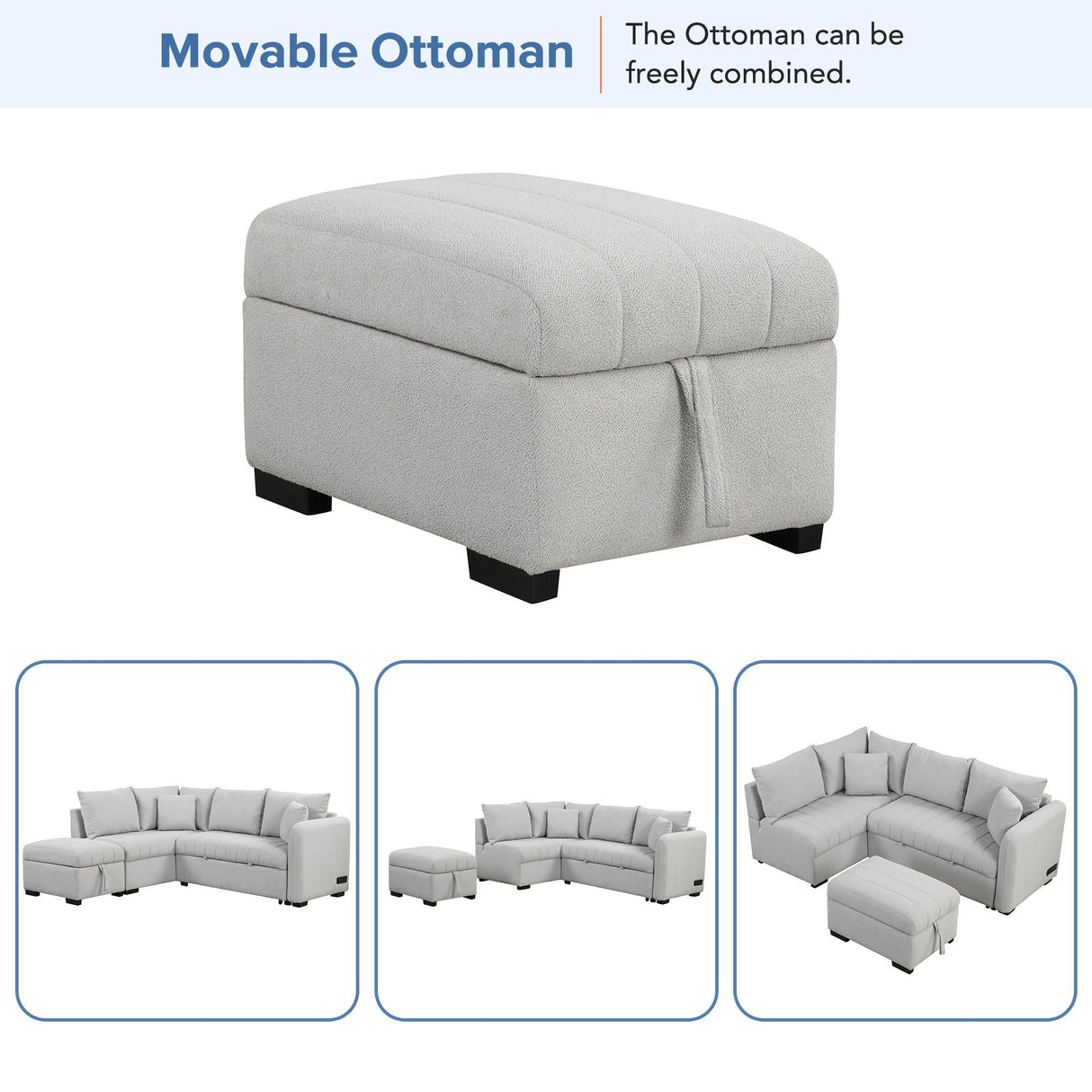 L-Shaped Sectional Pull Out Sofa Bed Sleeper Sofa With Two USB Ports, Two Power Sockets And A Movable Storage Ottoman by Couch.com
