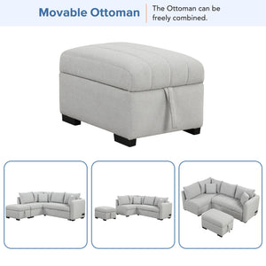 L-Shaped Sectional Pull Out Sofa Bed Sleeper Sofa With Two USB Ports, Two Power Sockets And A Movable Storage Ottoman by Couch.com