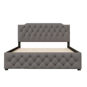 Upholstered Platform Bed With Trundle And 2 Sets Of USB Ports On Each Side, Linen Fabric by Couch.com