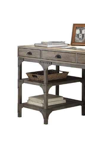 Gorden - Weathered Antique Metal Writing Desk - Oak by Couch.com