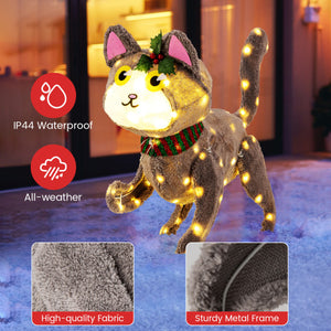 Pre-lit 88 LED Light Up 3D Cute Cat with Warm White Light and Plug
