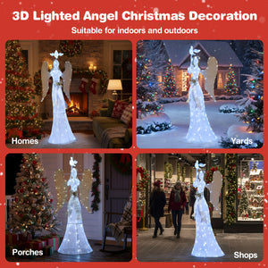 5.2 FT Lighted Angel Christmas Decoration 3D Glittering Halo Angel with Flute