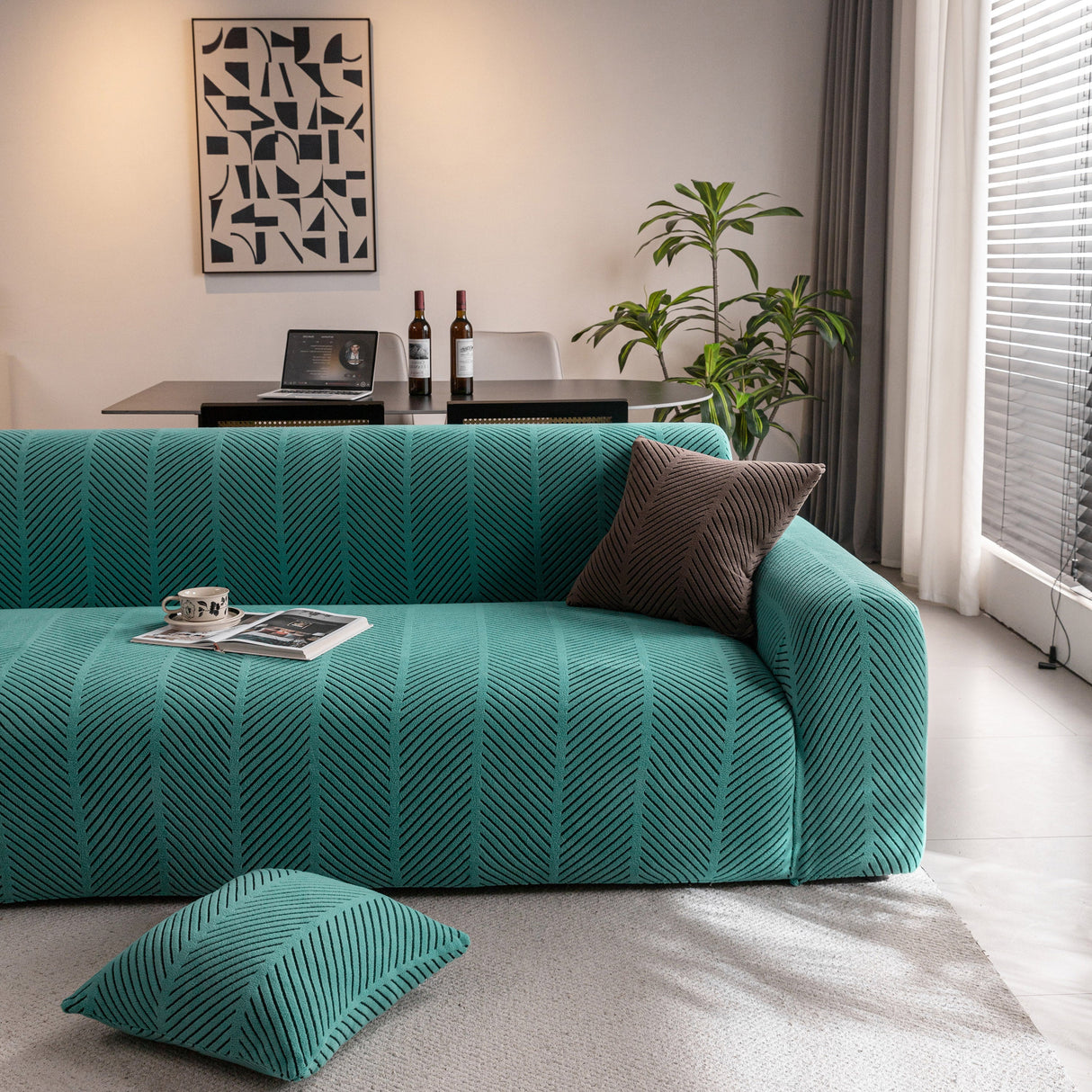 High Stretch Chevron Sofa Cover, Soft Washable Textured Jacquard Slipcover for Couch