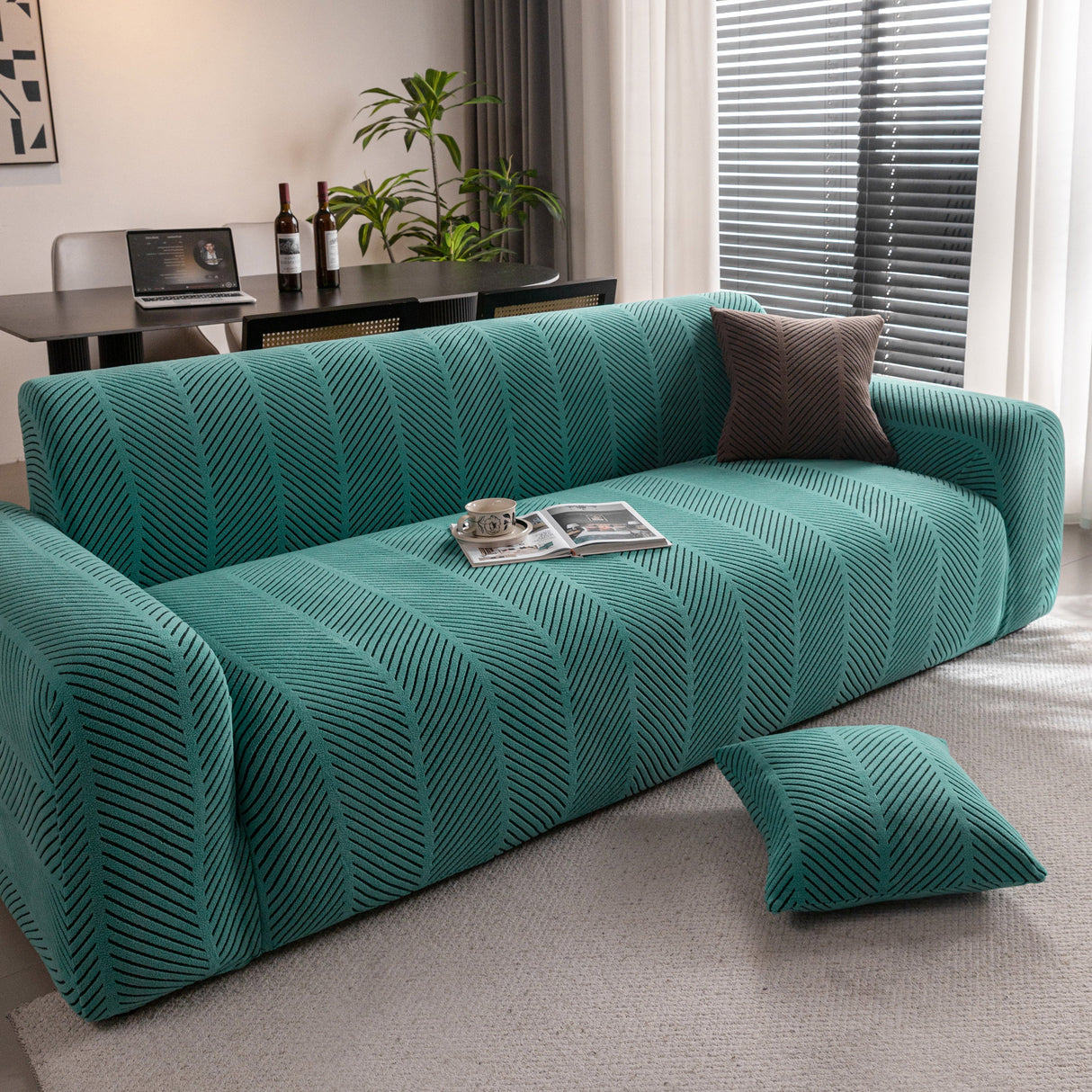 High Stretch Chevron Sofa Cover, Soft Washable Textured Jacquard Slipcover for Couch