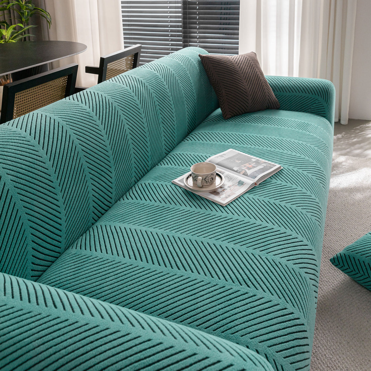 High Stretch Chevron Sofa Cover, Soft Washable Textured Jacquard Slipcover for Couch