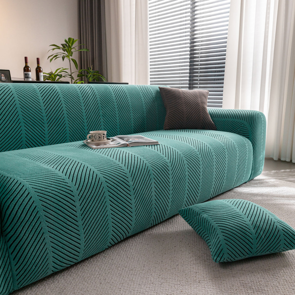 High Stretch Chevron Sofa Cover, Soft Washable Textured Jacquard Slipcover for Couch