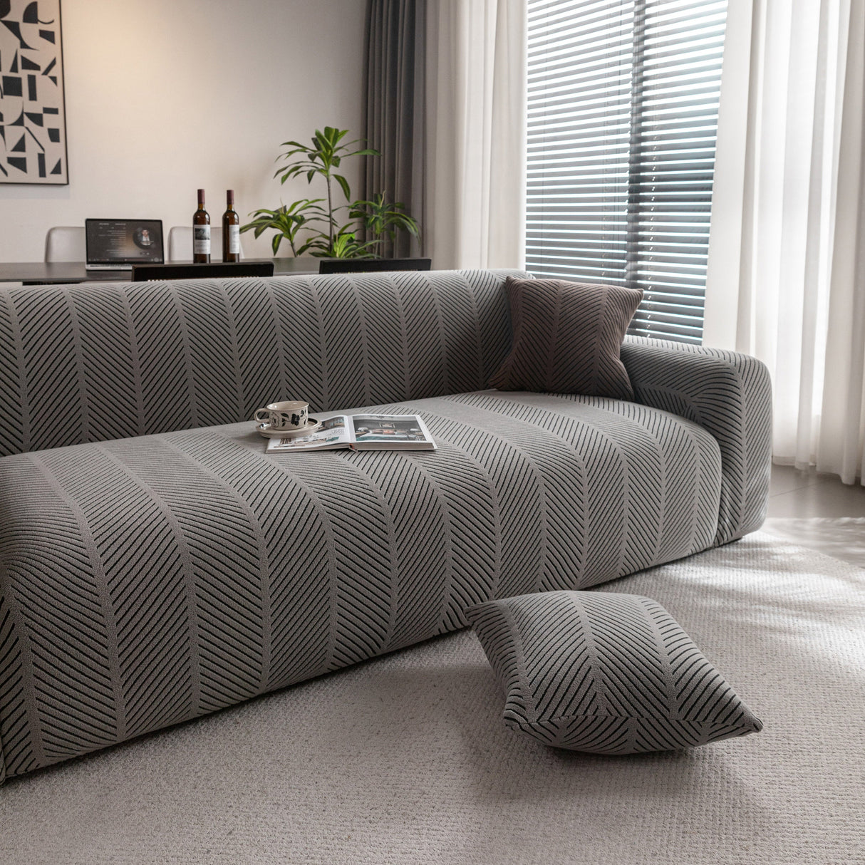 High Stretch Chevron Sofa Cover, Soft Washable Textured Jacquard Slipcover for Couch
