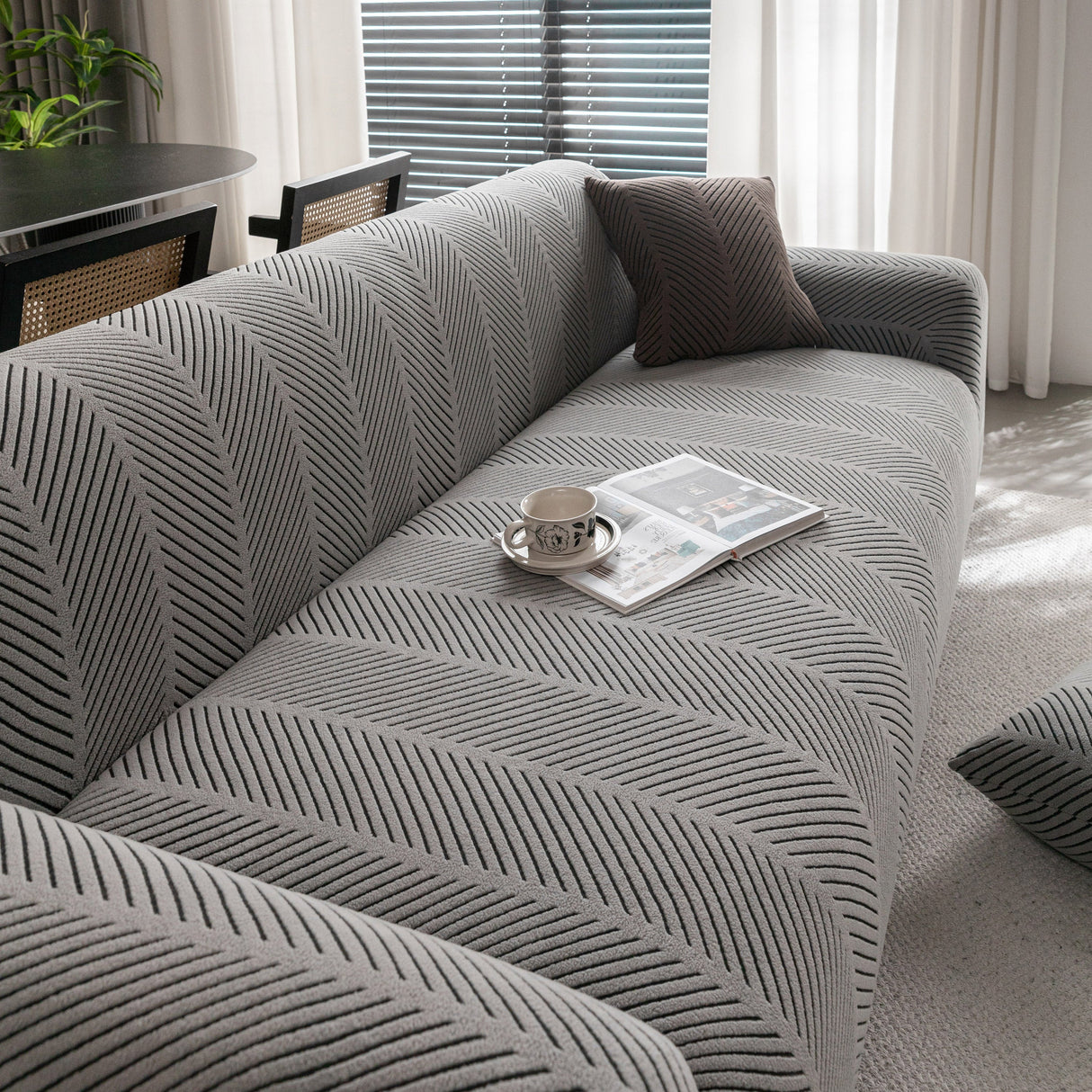 High Stretch Chevron Sofa Cover, Soft Washable Textured Jacquard Slipcover for Couch