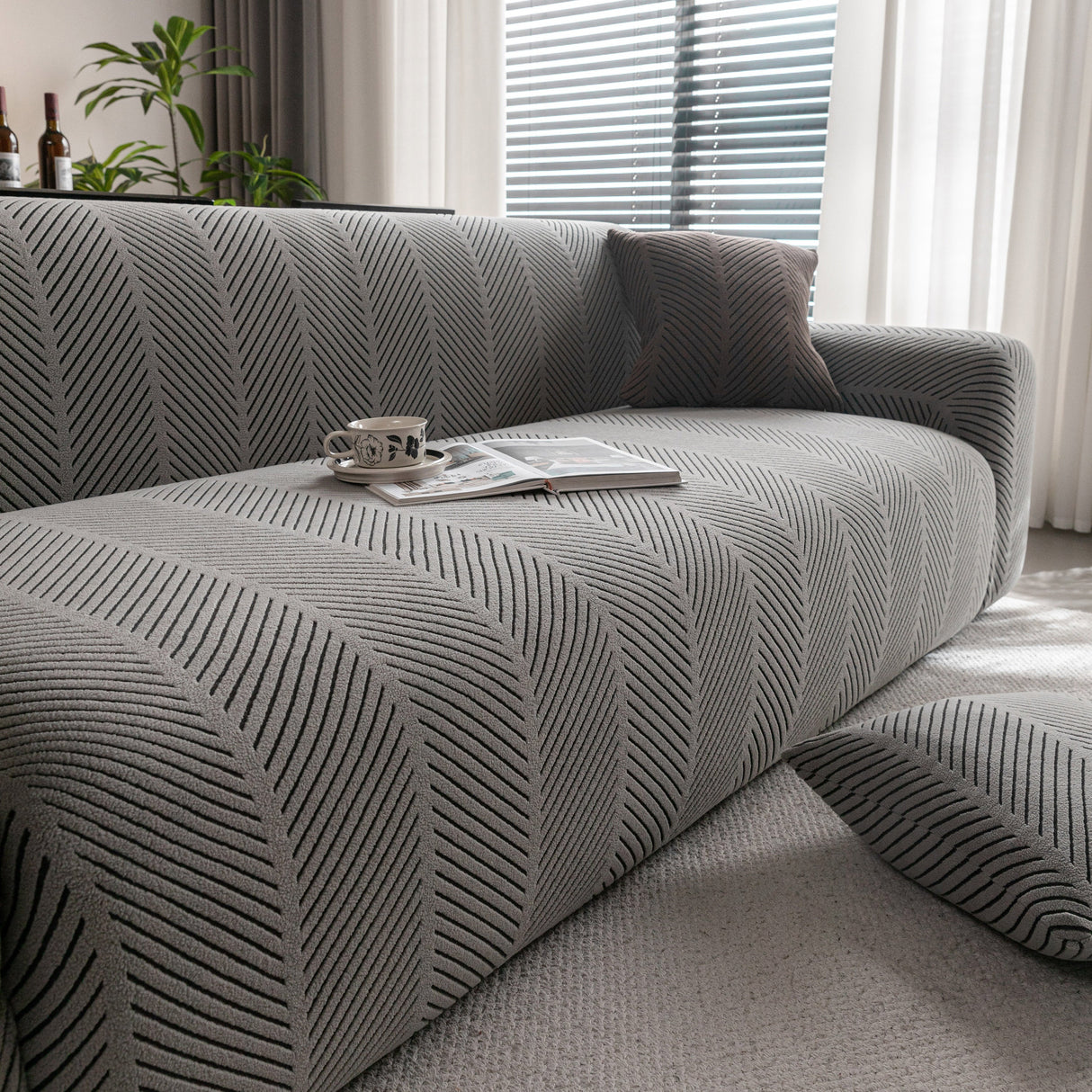 High Stretch Chevron Sofa Cover, Soft Washable Textured Jacquard Slipcover for Couch