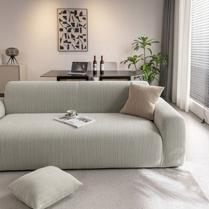 Modern Textured Stretch Sofa Cover, Plush Fleece Sofa Slipcover with 3D Stripe Texture