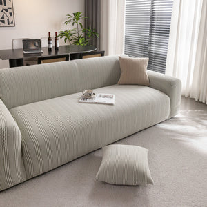 Modern Textured Stretch Sofa Cover, Plush Fleece Sofa Slipcover with 3D Stripe Texture