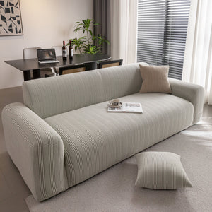 Modern Textured Stretch Sofa Cover, Plush Fleece Sofa Slipcover with 3D Stripe Texture