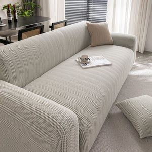 Modern Textured Stretch Sofa Cover, Plush Fleece Sofa Slipcover with 3D Stripe Texture