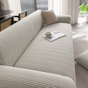 Modern Textured Stretch Sofa Cover, Plush Fleece Sofa Slipcover with 3D Stripe Texture