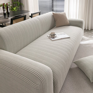 Modern Textured Stretch Sofa Cover, Plush Fleece Sofa Slipcover with 3D Stripe Texture