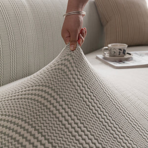 Modern Textured Stretch Sofa Cover, Plush Fleece Sofa Slipcover with 3D Stripe Texture