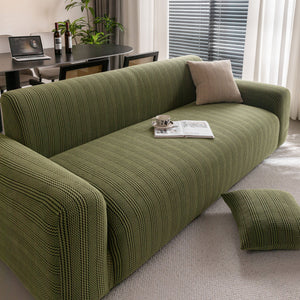 Modern Textured Stretch Sofa Cover, Plush Fleece Sofa Slipcover with 3D Stripe Texture