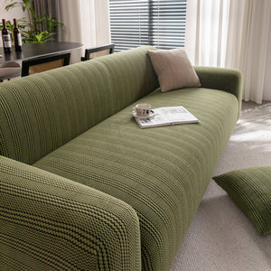 Modern Textured Stretch Sofa Cover, Plush Fleece Sofa Slipcover with 3D Stripe Texture