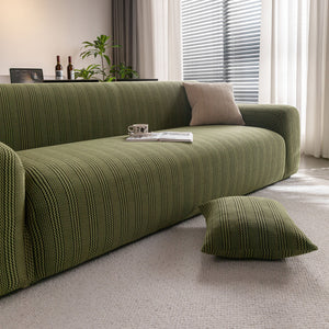 Modern Textured Stretch Sofa Cover, Plush Fleece Sofa Slipcover with 3D Stripe Texture